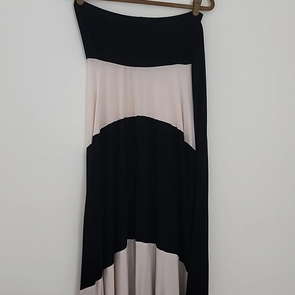 Elan Jersey 2 Color Block Beige Black Convertible Strapless Maxi Dress M (T20) - Picture 5 of 6